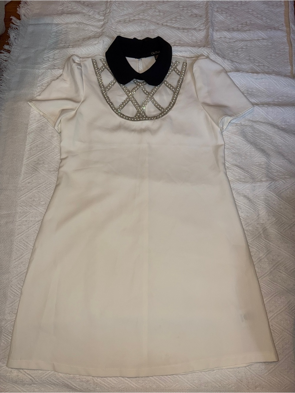 City Studio Ivory Midi Dress with Black Peter Pan Collar